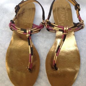 New Nine West Black, Gold and Plum Thong Sandal